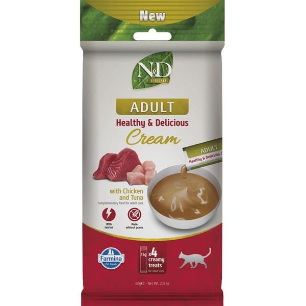 N&D PRIME Cat Cream pamlsek Chicken & Tuna Adult 60 g