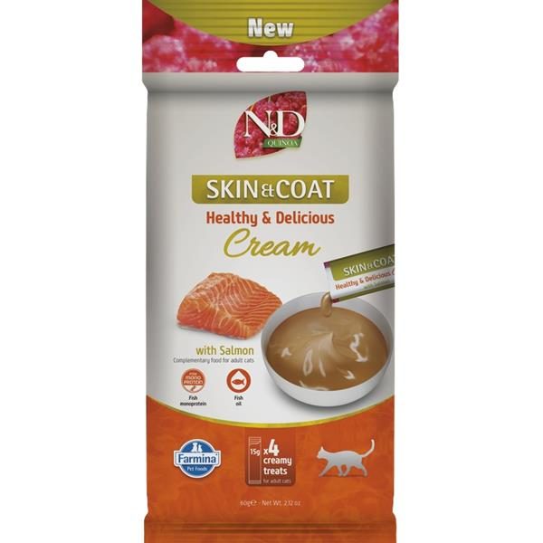 N&D QUINOA Cat Cream pamlsek Skin & Coat Salmon 60 g