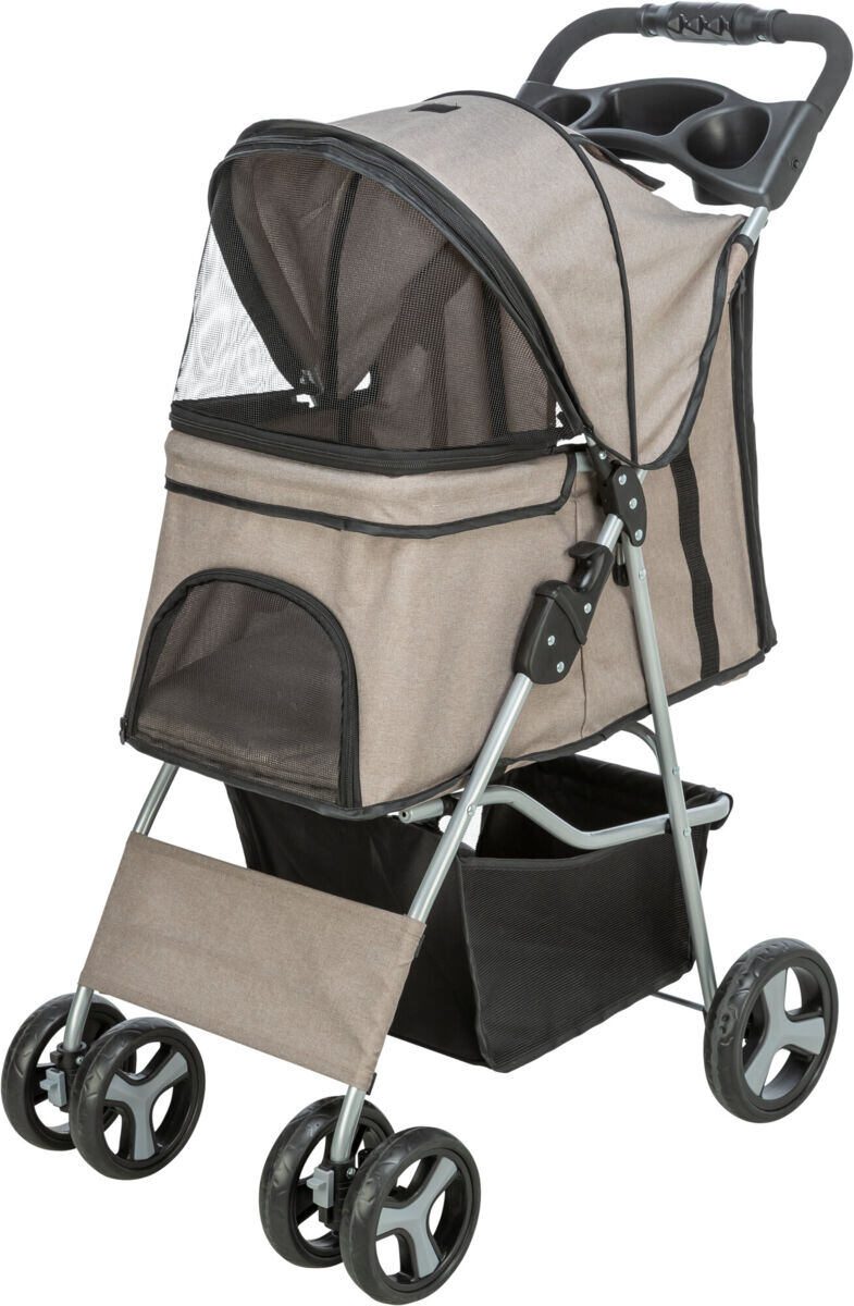 Kočárek pro psy BUGGY, rychlosklápěcí, 47 x 100 x 80 cm, nosnost do 15 kg, šedohnědá