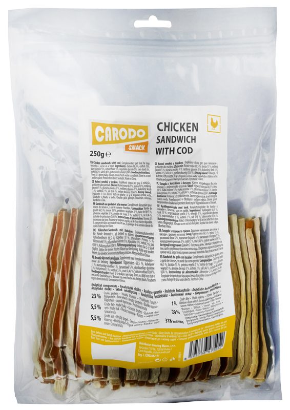 CARODO Dog poch. Kuřecí sendvič s treskou 250g