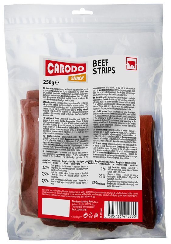 CARODO Dog poch. Hovězí proužky 250g